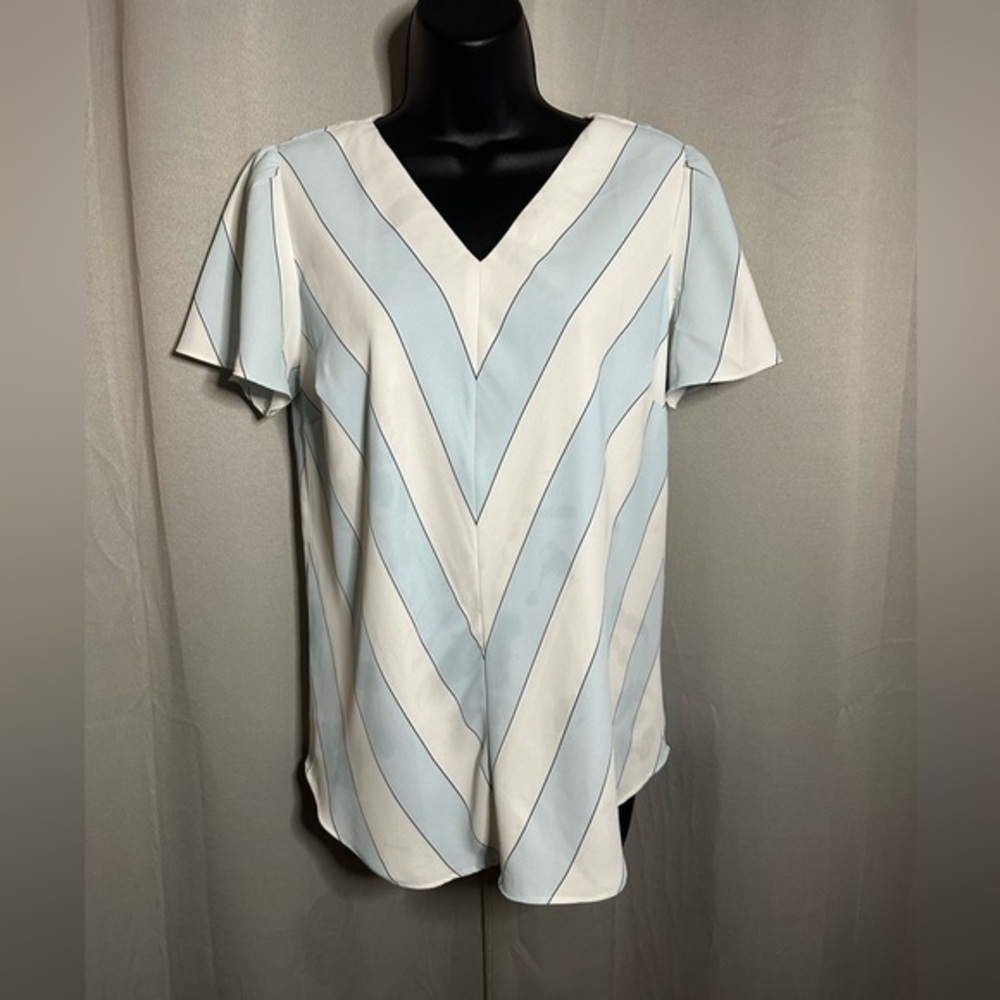 Ann Taylor Chevron Blouse White and light blue‎ size small